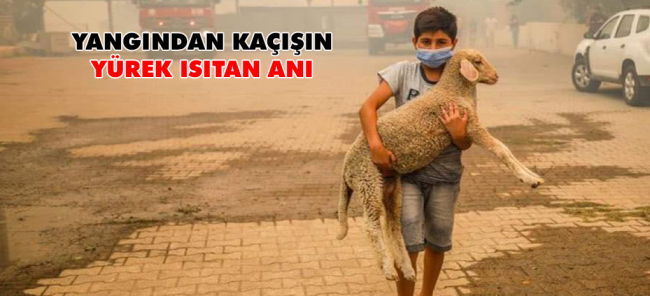 CEYLANPINARLI ÇOCUK, MANAVGAT’TAKİ YANGINDA CANINI VE KUCAĞINDAKİ CANI BÖYLE KURTARDI