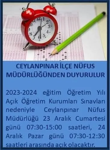 Ceylanpınar Nüfus Müdürlüğünden Duyuru