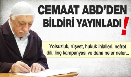 Cemaat ABD`de sert bir bildiri yayınladı