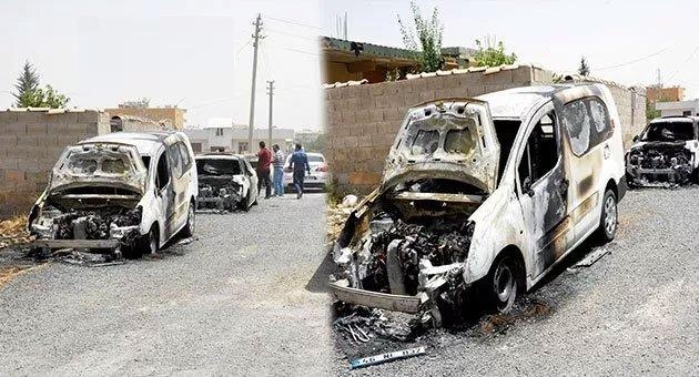 Ceylanpınar`da Araçlar Kundaklandı